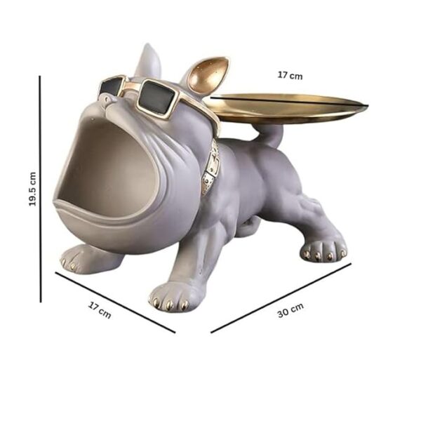 SMOKEY COCKTAIL Bulldog Storage Butler Sculpture | Resin Art Sculpture | Tray and Bowl Storage | Good for Storing Keys, Cosmetics | Decorative Showpiece (Bulldog Storage - Grey) - Image 5