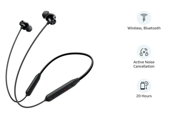 OnePlus Bullets Wireless Z2 ANC Bluetooth in Ear Earphones with Mic, 45dB Hybrid ANC, Bombastic Bass - 12.4 mm Drivers, 10 Mins Charge - 20 Hrs Music, 28 Hrs Battery (Booming Black) - Image 3