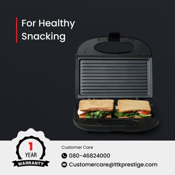 Prestige PGMFB 800 Watt Grill Sandwich Toaster with Fixed Grill Plates, Black - Image 2