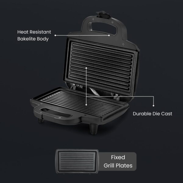 Prestige PGMFB 800 Watt Grill Sandwich Toaster with Fixed Grill Plates, Black - Image 7