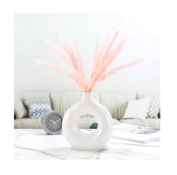 SPHINX Ceramic Donut Vase, Pampas Grass Flower Vase, Home Decor Centrepiece for Office or Gifts - (White, 6 Inch) - Image 5