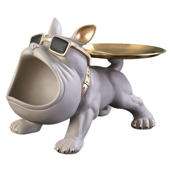 SMOKEY COCKTAIL Bulldog Storage Butler Sculpture | Resin Art Sculpture | Tray and Bowl Storage | Good for Storing Keys, Cosmetics | Decorative Showpiece (Bulldog Storage - Grey) - Image 4