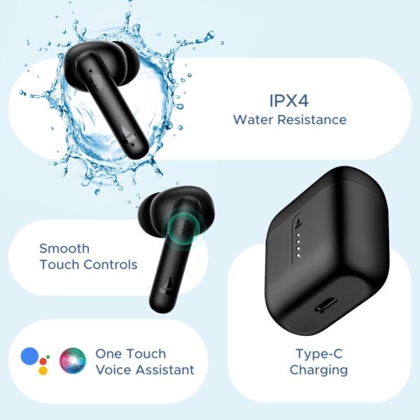 Boat Airdopes 141, Low Latency, ENx Tech, 42HRS Battery, Fast Charge, IWP, IPX4, v5.1 Bluetooth Earbuds, TWS Ear Buds Wireless Earphones with mic (Bold Black) - Image 6