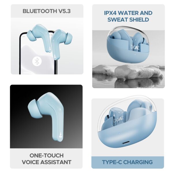 boAt Airdopes 311 Pro, 50HRS Battery, Fast Charge, Dual Mics ENx Tech, Transparent LID, Low Latency, IPX4, IWP Tech, v5.3 Bluetooth Earbuds, TWS in Ear Earbuds Wireless Earphones with mic (Dusk Blue) - Image 6