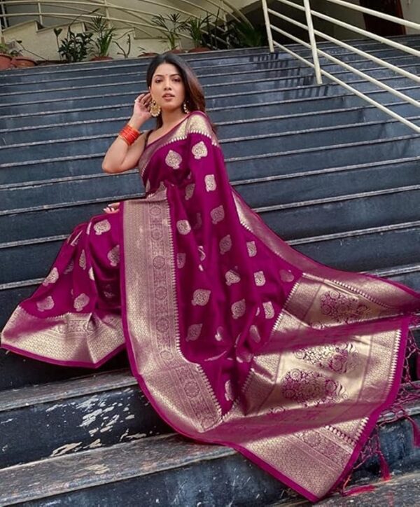 C J Enterprise Women's Kanjivaram Art Silk Saree Soft Banarasi Style Sari With Blouse Piece For Wedding - Image 2