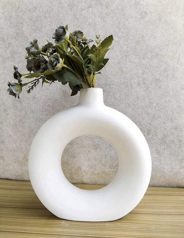 SPHINX Ceramic Donut Vase, Pampas Grass Flower Vase, Home Decor Centrepiece for Office or Gifts - (White, 6 Inch) - Image 4