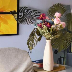 PulGos White Ceramic Flower Vase – Stylish Bottle Shape Design, Ideal for Office and Living Room Centerpieces, Elegant Pot for Modern Home Decor, Perfect for Any Table, Sleek and Modern Flower Vase