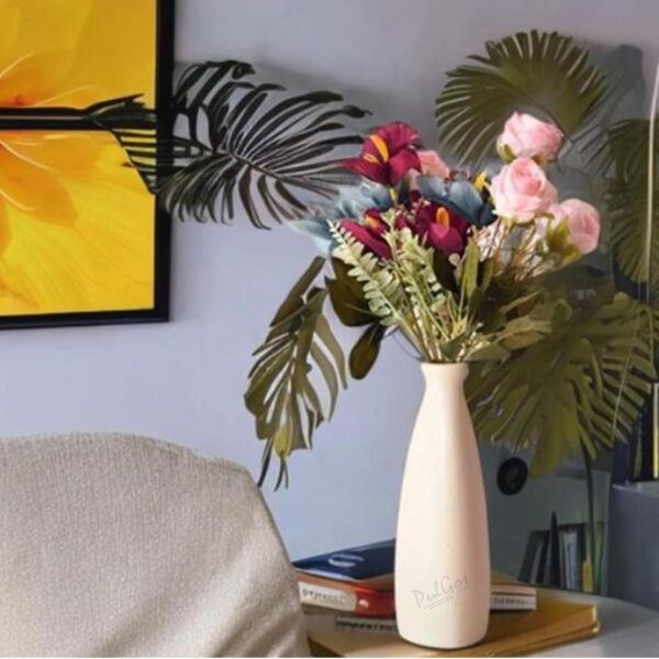 PulGos White Ceramic Flower Vase – Stylish Bottle Shape Design, Ideal for Office and Living Room Centerpieces, Elegant Pot for Modern Home Decor, Perfect for Any Table, Sleek and Modern Flower Vase