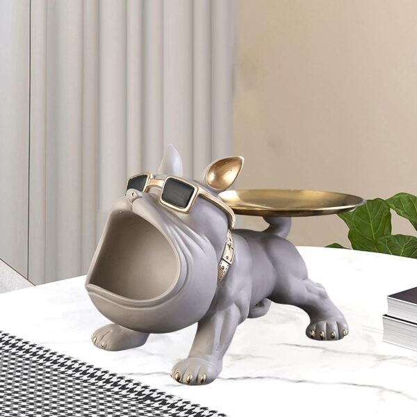 SMOKEY COCKTAIL Bulldog Storage Butler Sculpture | Resin Art Sculpture | Tray and Bowl Storage | Good for Storing Keys, Cosmetics | Decorative Showpiece (Bulldog Storage - Grey) - Image 3