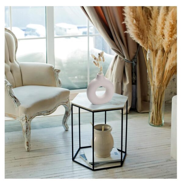 SPHINX Ceramic Donut Vase, Pampas Grass Flower Vase, Home Decor Centrepiece for Office or Gifts - (White, 6 Inch) - Image 3