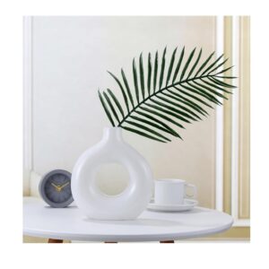 SPHINX Ceramic Donut Vase, Pampas Grass Flower Vase, Home Decor Centrepiece for Office or Gifts - (White, 6 Inch)