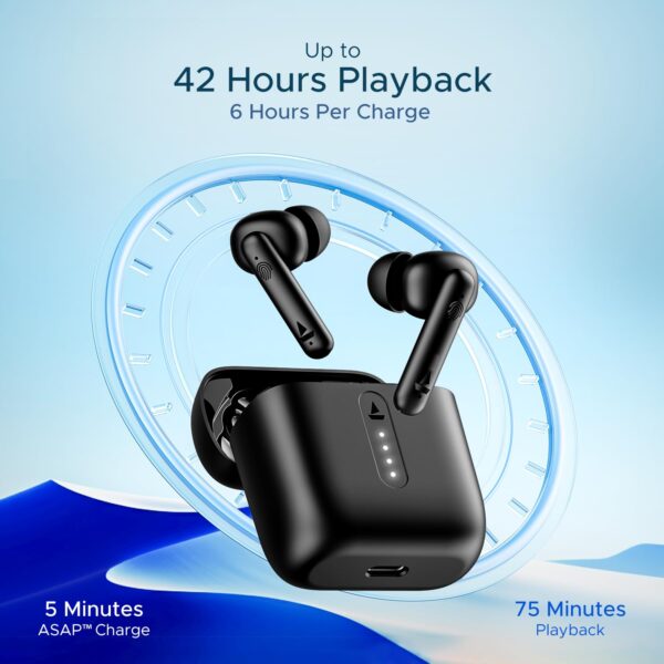 Boat Airdopes 141, Low Latency, ENx Tech, 42HRS Battery, Fast Charge, IWP, IPX4, v5.1 Bluetooth Earbuds, TWS Ear Buds Wireless Earphones with mic (Bold Black) - Image 8