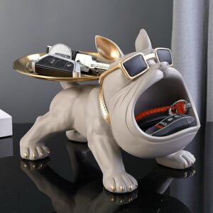 SMOKEY COCKTAIL Bulldog Storage Butler Sculpture | Resin Art Sculpture | Tray and Bowl Storage | Good for Storing Keys, Cosmetics | Decorative Showpiece (Bulldog Storage - Grey)
