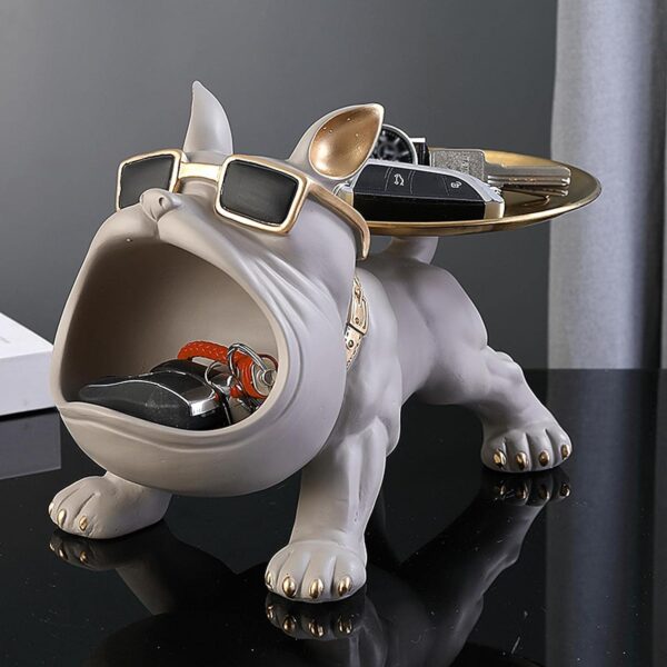 SMOKEY COCKTAIL Bulldog Storage Butler Sculpture | Resin Art Sculpture | Tray and Bowl Storage | Good for Storing Keys, Cosmetics | Decorative Showpiece (Bulldog Storage - Grey) - Image 2