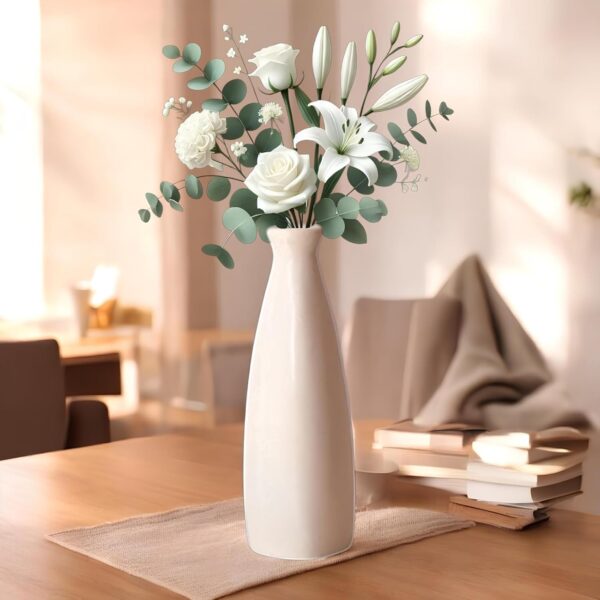 PulGos White Ceramic Flower Vase – Stylish Bottle Shape Design, Ideal for Office and Living Room Centerpieces, Elegant Pot for Modern Home Decor, Perfect for Any Table, Sleek and Modern Flower Vase - Image 8