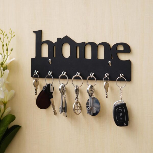 Webelkart Premium Home Keys Wooden Key Holder (29 cm x 13.5 cm x 0.4 cm, Wood) 7 Hook - Decorative Items for Home Decor (Black) - Image 4
