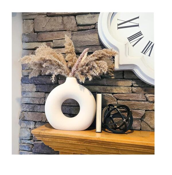 SPHINX Ceramic Donut Vase, Pampas Grass Flower Vase, Home Decor Centrepiece for Office or Gifts - (White, 6 Inch) - Image 2