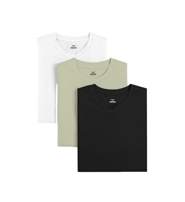 NOBERO Men's Solid Regular Fit Cotton T-Shirt with Round Neck (Pack of 3)