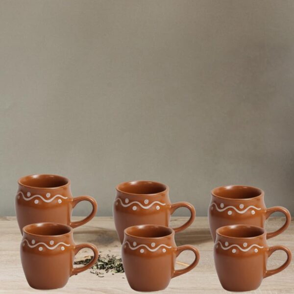 Saras Aajeevika Handmade Ceramic Khullad Cup Set of 6 Pc - 200ml|Handpainted Kullar Kullad kulhad Kullad Chai/Tea Cups Milk Coffee Mugs Microwave & Dishwasher Safe Kitchen Dining Set Return Gift Items - Image 5