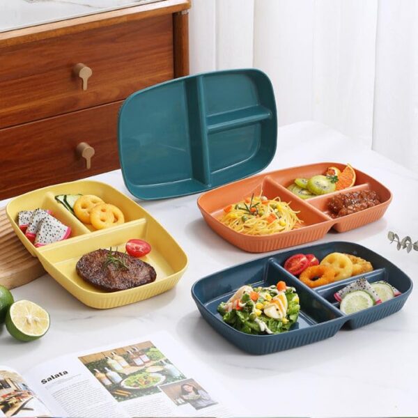 aDai Japanese Style Wheat Straw Dinner Plates, Stylish Stripe Design, Divided 3-Compartment Rectangular Serving Dishes – Microwave & Dishwasher Safe Tableware for Dinner, Snacks & Parties - Image 7