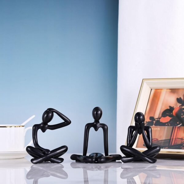 Street27® 4pcs Decorative Abstract Thinker Men Statue showpiece Set | Home Decor Items|Premium PVC Modern Art showpiece for Home Decor Living Room Bedroom Bookshelf Desktop Table Office Gift (Black) - Image 10