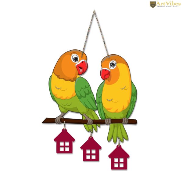 Artvibes Cute Pair of Parrot Wooden Wall Hanging for Home Decoration | Garden Balcony | Office | Cafe | Decorative Door Hanging | Festive Decor Art Items - Image 2