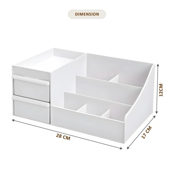 Kuber Industries 8 Compartments Stationary Oragnizers for Desk & Pen Holder for Study Table | Pencil Box with Drawers for Students | White - Image 2