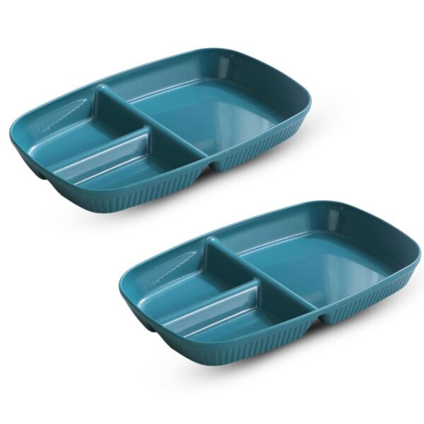 aDai Japanese Style Wheat Straw Dinner Plates, Stylish Stripe Design, Divided 3-Compartment Rectangular Serving Dishes – Microwave & Dishwasher Safe Tableware for Dinner, Snacks & Parties - Image 5