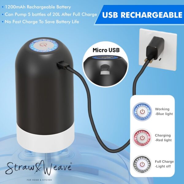 Automatic Water Dispenser Pump for 20 Litre Bottle | Portable USB Rechargeable Water Pump Dispenser for Home, Office & Outdoors | Water Can Pump for 20 Litre | Water Can Dispenser | 1 Year Warranty - Image 3