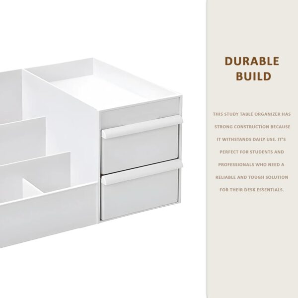 Kuber Industries 8 Compartments Stationary Oragnizers for Desk & Pen Holder for Study Table | Pencil Box with Drawers for Students | White - Image 5