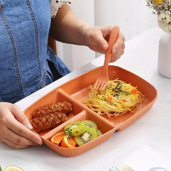 aDai Japanese Style Wheat Straw Dinner Plates, Stylish Stripe Design, Divided 3-Compartment Rectangular Serving Dishes – Microwave & Dishwasher Safe Tableware for Dinner, Snacks & Parties - Image 10