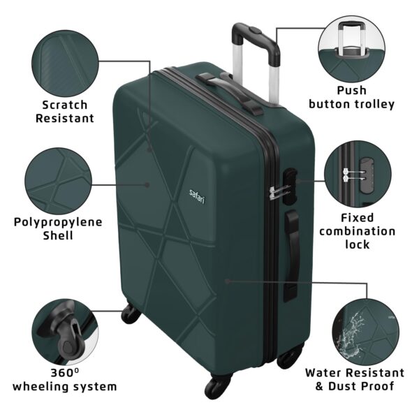 Safari Pentagon Set of 3 (Cabin + Medium + Large) Trolley Bags Hard Case Polypropylene 4 Wheels 360 Degree Wheeling Luggage, Travel Bags, Suitcase for Travel, Trolley Bags for Travel, Dusk Green - Image 4