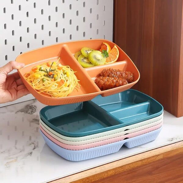 aDai Japanese Style Wheat Straw Dinner Plates, Stylish Stripe Design, Divided 3-Compartment Rectangular Serving Dishes – Microwave & Dishwasher Safe Tableware for Dinner, Snacks & Parties - Image 6