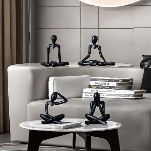 Street27® 4pcs Decorative Abstract Thinker Men Statue showpiece Set | Home Decor Items|Premium PVC Modern Art showpiece for Home Decor Living Room Bedroom Bookshelf Desktop Table Office Gift (Black) - Image 4