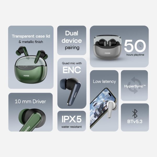Noise Newly Launched Buds VS601 in-Ear Truly Wireless Earbuds with 50H of Playtime, Transparent case lid, Quad mic ENC, Dual Device Pairing, 10mm Driver, BT v5.3 (Copper Brown) - Image 7