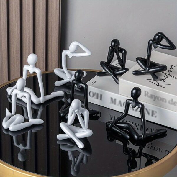 Street27® 4pcs Decorative Abstract Thinker Men Statue showpiece Set | Home Decor Items|Premium PVC Modern Art showpiece for Home Decor Living Room Bedroom Bookshelf Desktop Table Office Gift (Black) - Image 5