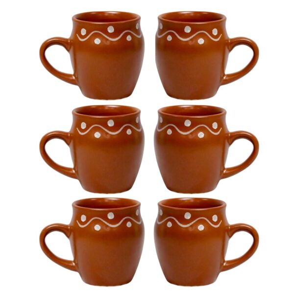 Saras Aajeevika Handmade Ceramic Khullad Cup Set of 6 Pc - 200ml|Handpainted Kullar Kullad kulhad Kullad Chai/Tea Cups Milk Coffee Mugs Microwave & Dishwasher Safe Kitchen Dining Set Return Gift Items - Image 6
