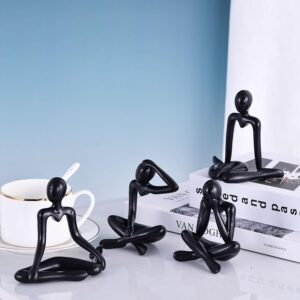 Street27® 4pcs Decorative Abstract Thinker Men Statue showpiece Set | Home Decor Items|Premium PVC Modern Art showpiece for Home Decor Living Room Bedroom Bookshelf Desktop Table Office Gift (Black)
