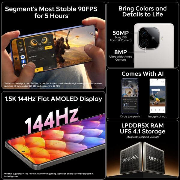 iQOO Neo 10R 5G (Moonknight Titanium, 12GB RAM, 256GB Storage) | Snapdragon 8s Gen 3 Processor | India's Slimmest 6400mAh Battery Smartphone | Segment's Most Stable 90FPS for 5 Hour - Image 4