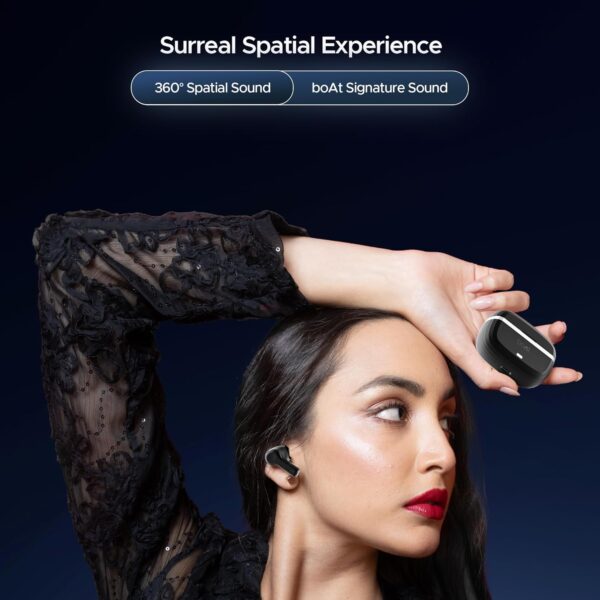 boAt Nirvana Space, 360º Spatial Audio, Active Noise Cancellation (~32dB), 100Hrs Battery,4Mics ENx, Fast Charge, v5.3 Bluetooth Earbuds, TWS Ear Buds Wireless Earphones with mic (Cosmic Black) - Image 15
