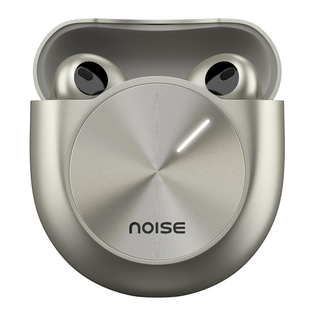 Version 1.0.0 alt="Noise Master Buds in Titanium with charging case open"