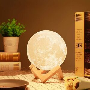 RUCON® 3D Moon Light lamp 7 Multi Colors Changing Touch Sensor for Adult and Kids with Wooden Stand Moon Night Lamp for Bedroom Home Decorations Light (15cm)