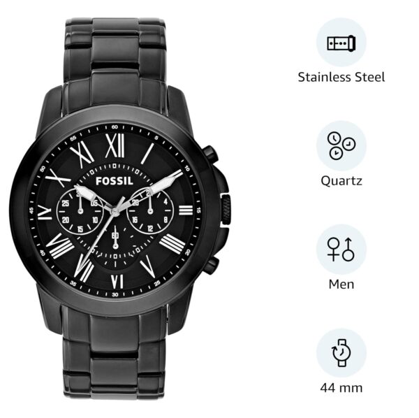 Fossil Men Stainless Steel Grant Chronograph Analog Black Dial Watch - Fs4832, Band Color-Black - Image 7
