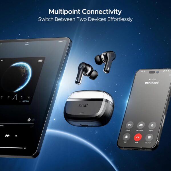 boAt Nirvana Space, 360º Spatial Audio, Active Noise Cancellation (~32dB), 100Hrs Battery,4Mics ENx, Fast Charge, v5.3 Bluetooth Earbuds, TWS Ear Buds Wireless Earphones with mic (Cosmic Black) - Image 3