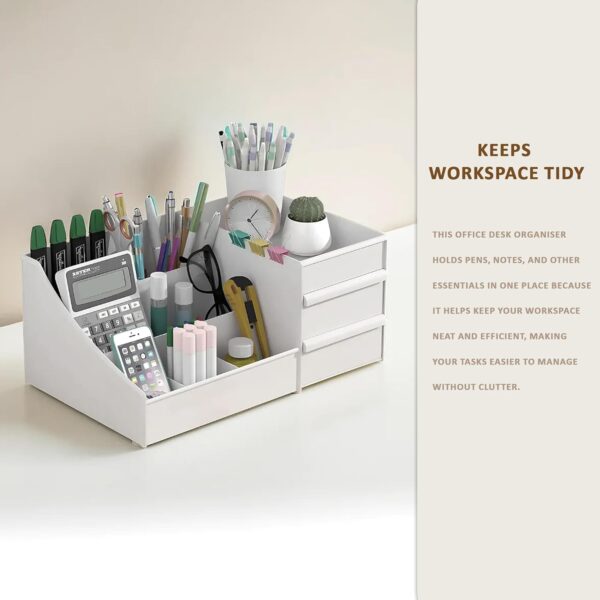 Kuber Industries 8 Compartments Stationary Oragnizers for Desk & Pen Holder for Study Table | Pencil Box with Drawers for Students | White - Image 8