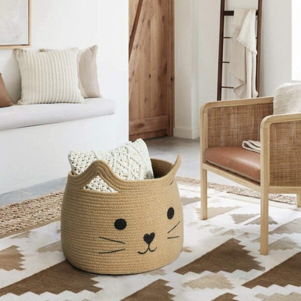 Large Woven Jute Rope Rectangular Storage Basket, Laundry Basket Organizer For Toys, Blanket, Clothes, Towels, Gifts| - Image 6
