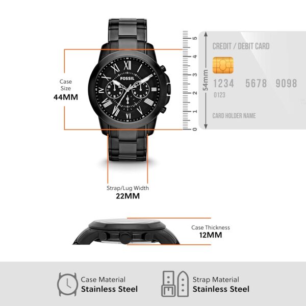 Fossil Men Stainless Steel Grant Chronograph Analog Black Dial Watch - Fs4832, Band Color-Black - Image 6