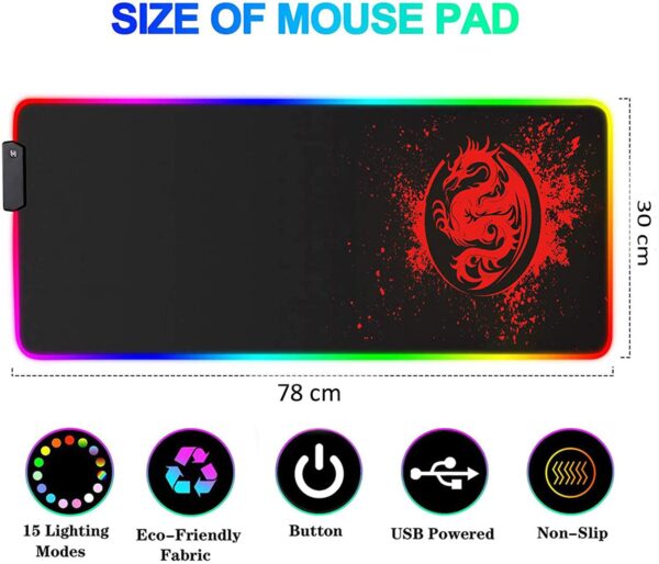 RGB Gaming Mouse Pad, Soft Glowing 14 LED Modes, Gaming Desk Keyboard Pad - Image 8