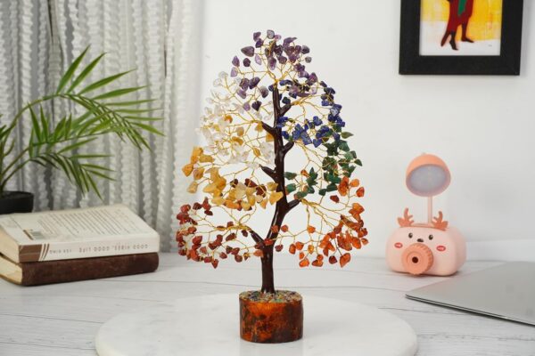 HindCraft Chakra Tree of Life - Crystal Tree for Positive Energy, Feng Shui Tree, Home Decor - 7 Chakra Tree, Crystal Decor - Meditation Decor Luck Figurine, Wealth Prosperity, 200 Beads, 8-10 Inch - Image 3