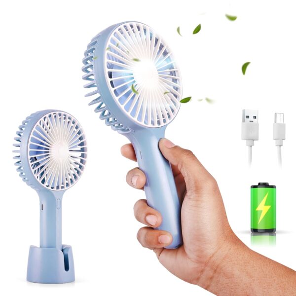 Close-up of Gesto 3-Speed Handheld Fan with USB Charging Port